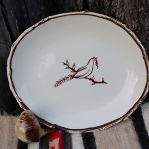 Jeremie Stoneware Robin Bird Salad Dessert PLATE boho 8"x 7" Decor Fauna